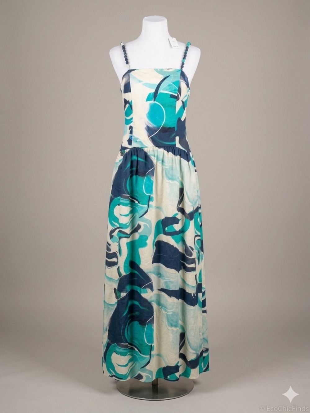Christian Lacroix Teal Navy White Abstract Print Maxi Dress XS NWT